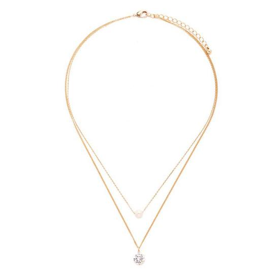 

Модное женское ожерелье Блестящие стразы Искусственный жемчуг Двухслойный чокер Цепочка Ожерелье Ювелирное изделие для подарка золотистый