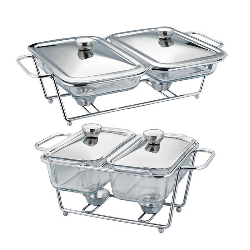 Household Rectangular Hot Pot Stove Restaurant Glass Buffet Stove Single Two Three Grid Food Heating Containers
