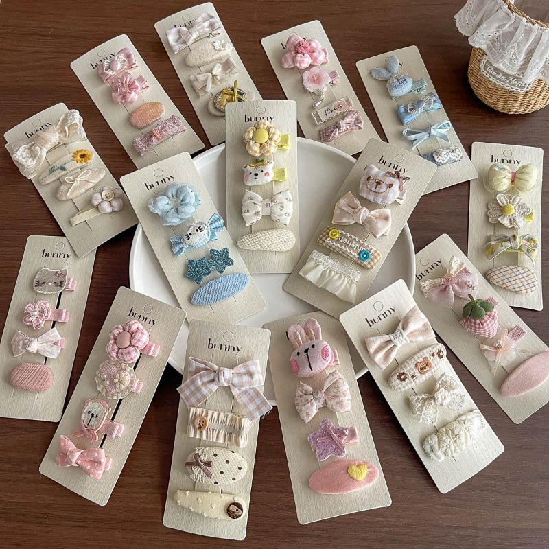 Spring and Summer New Rabbit Bow Combination Set Hairpin Cartoon Small Fresh Baby Side Does Not Hurt The Hairpin Female