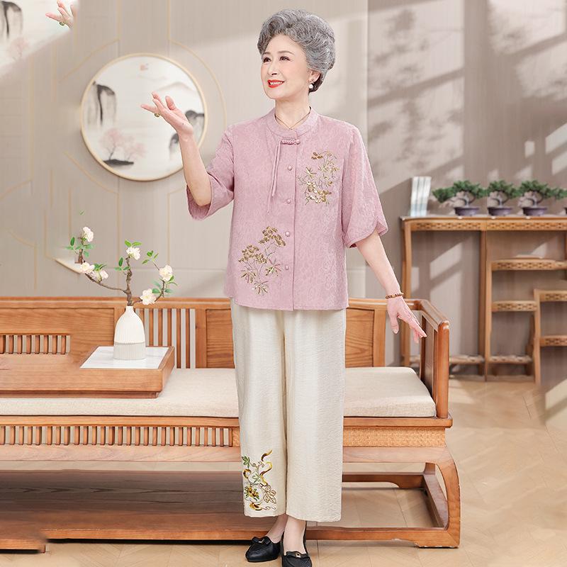 

Grandma s Summer Cotton-Linen Two-Piece Set for Women 70-80 Years 5XL (Up to 155 jin)
