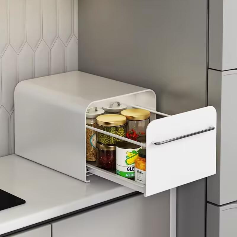 Kitchen Seasoning & Cup Storage Drawer - Dustproof Countertop Organizer for Bottles & Tea Cups