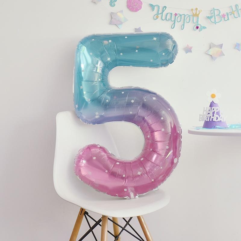 

40-дюймова велика повітряна куля з алюмінієвої фольги з цифрами 0-9 Симпатична повітряна куля з градієнтом кольору зоряного неба і цифрами День народження, весілля, прикраса, повітряна куля з цифрами 40inch 5