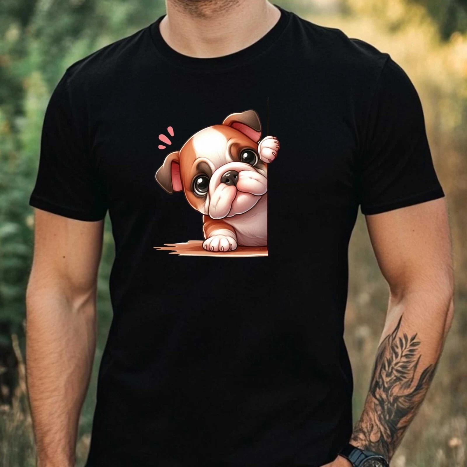 T-Shirt Herren Hund Guckt Herum Motiv Baumwolle Größe XS bis 5XL XL