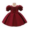 New European & American 1-Year-Old Girls' Bow Princess Dress with Puff Sleeves & Sequined Skirt