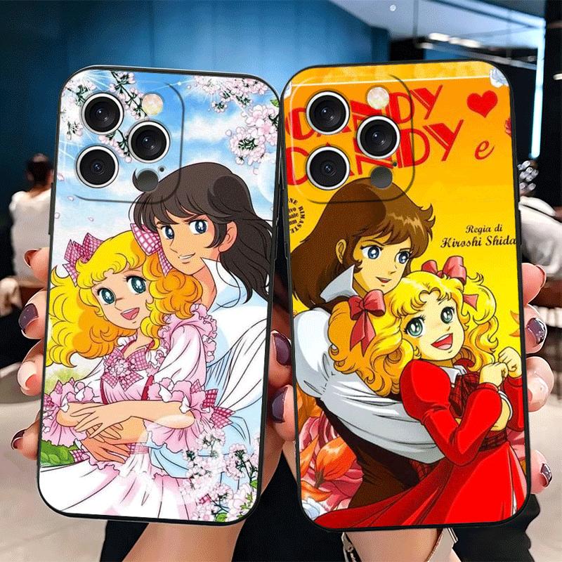 Candy 90s Cartoon Soft Phone Case for iPhone 16 16E 17 Air 15 Pro Max 14 Plus 13 Mini 11 12 7 Black Cover Back Shell