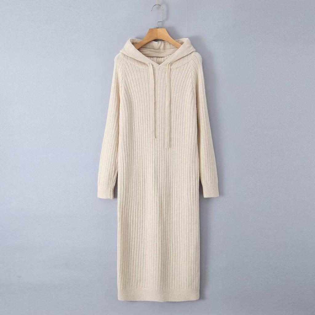 2024 Autumn Women's European & American Style Hooded Sweater Dress