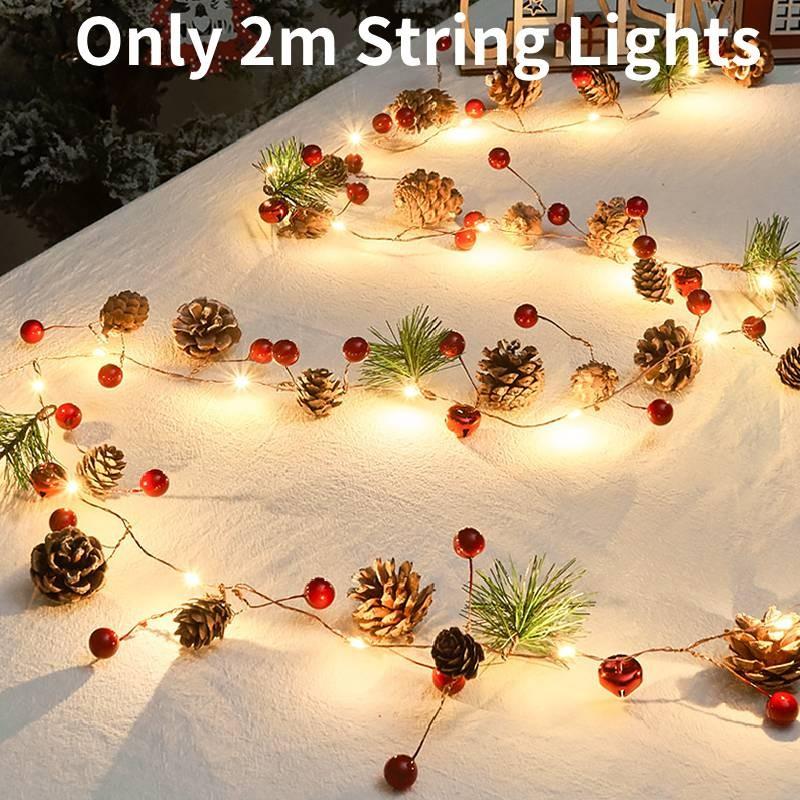 2m Christmas Pine Cone Led String Light Battery Xmas Tree Garland Decors Lamp