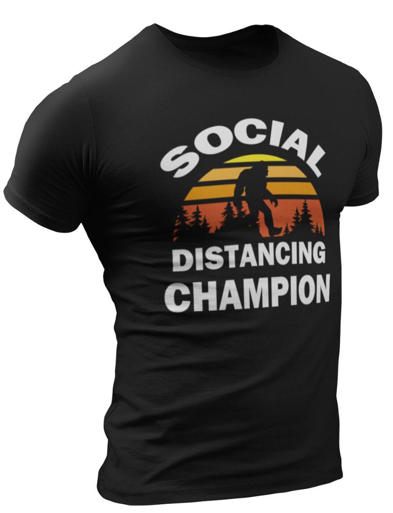 Sasquatch Social Distancing World Champion Bigfoot T-Shirt Mens Womens Tees Top Funny Yeti T Shirt Mens Womens Tees Tops M