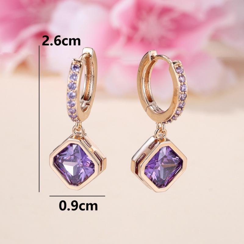 Zhe Huang earrings champagne gold purple diamond square stud earrings temperament versatile jewelry