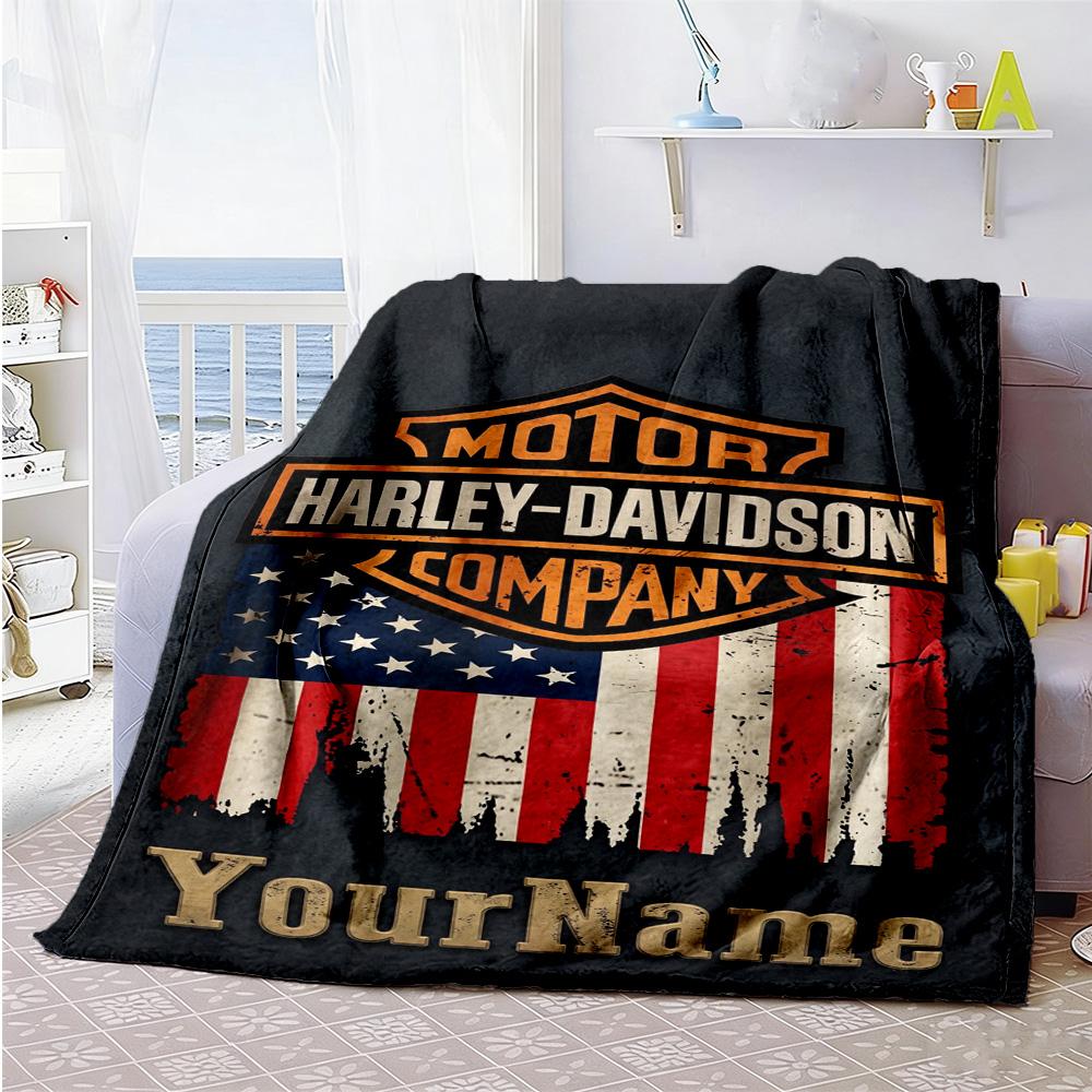 Harley-davidson Motorcycles Customize Text Blanket Lightweight Personalized Blanket Comfortable Perfect for Nap Home Decor Seaside Livingroom