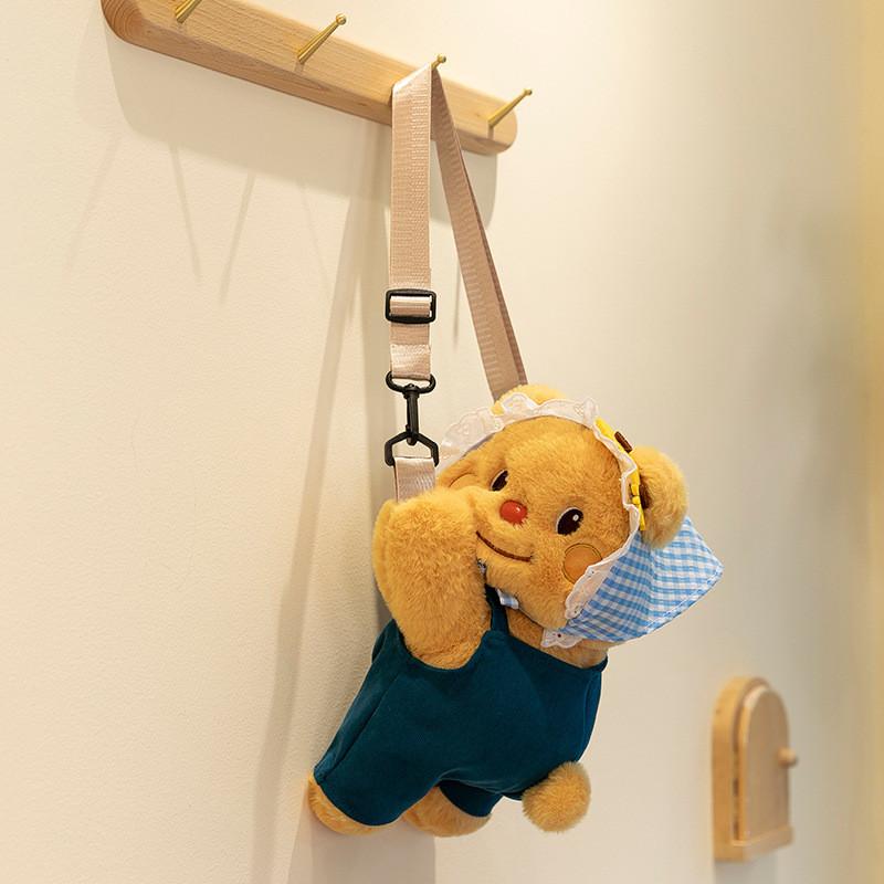 Bear Butter Denim Overalls Plush Backpack Cute Teddy Bear Going Out Shoulder Bag