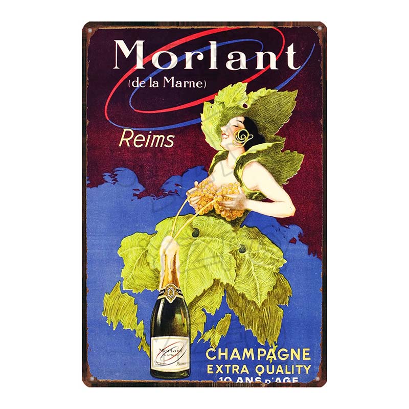 YZFQ Paris  Champagne Plaque Metal Vintage Wine Tin Sign  Travel Souvenir  Wall Bar Art Restaurant Home Decor 30X20CM DU-6307A