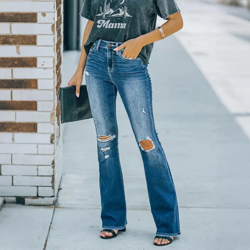Women's High Waist Washed Women's Jeans Fashionable Versatile Straight Leg Pants