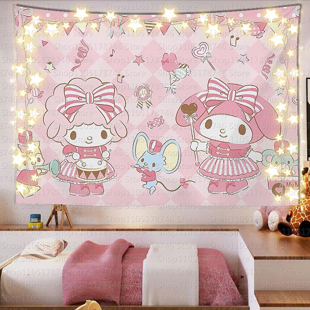 Sanrio Mikko Cute Cartoon Background Cloth Ins Style Room Decoration Tapestry Dormitory Rental Room Decoration Hanging Cloth