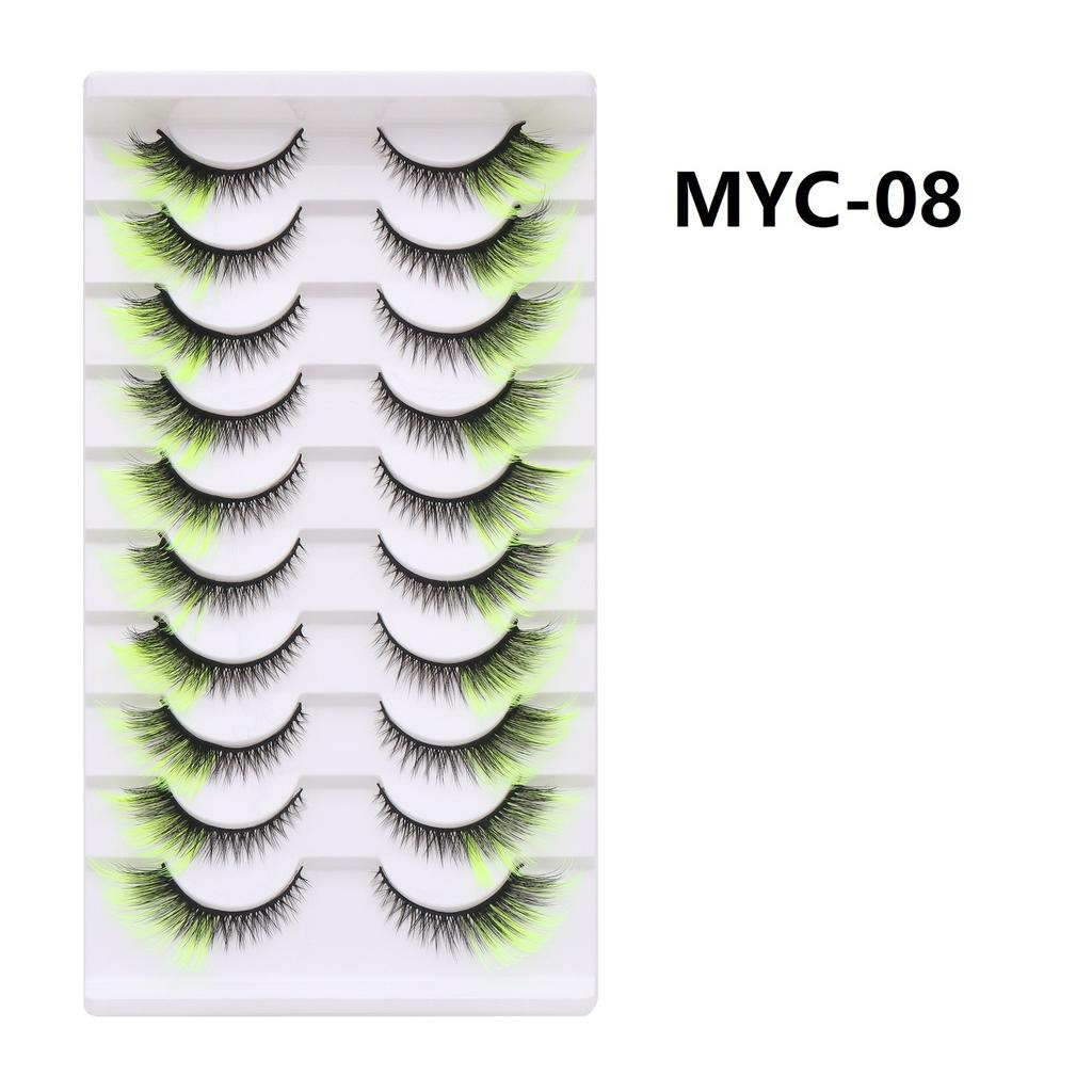 10 Pairs False Eyelashes, Colored Cat Eye Lashes with Black Band, Dramatic Volume Lashes for Party