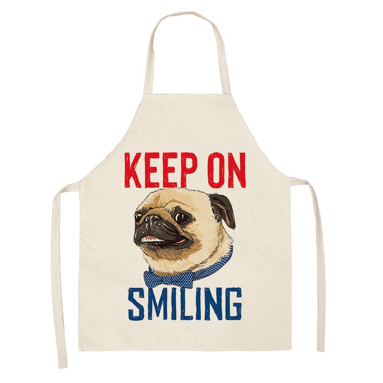 Bulldog Dachshund Pug Dog Kitchen Apron Printed Cotton Linen Women Bib Household Cooking Cleaning Tool