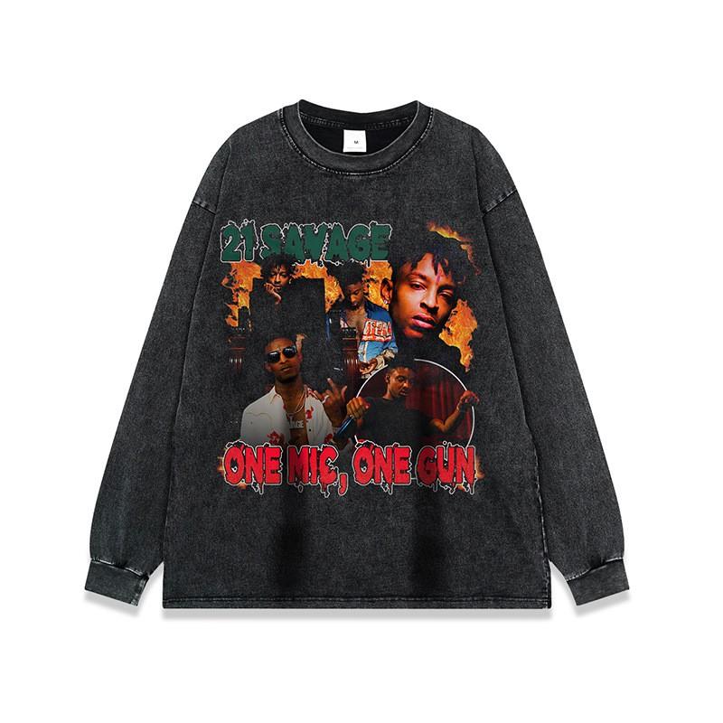 Unisex Oversized Long Sleeve Tee With Vintage Rap Artist Print Soft Washed Cotton Relaxed Fit Daily Wear