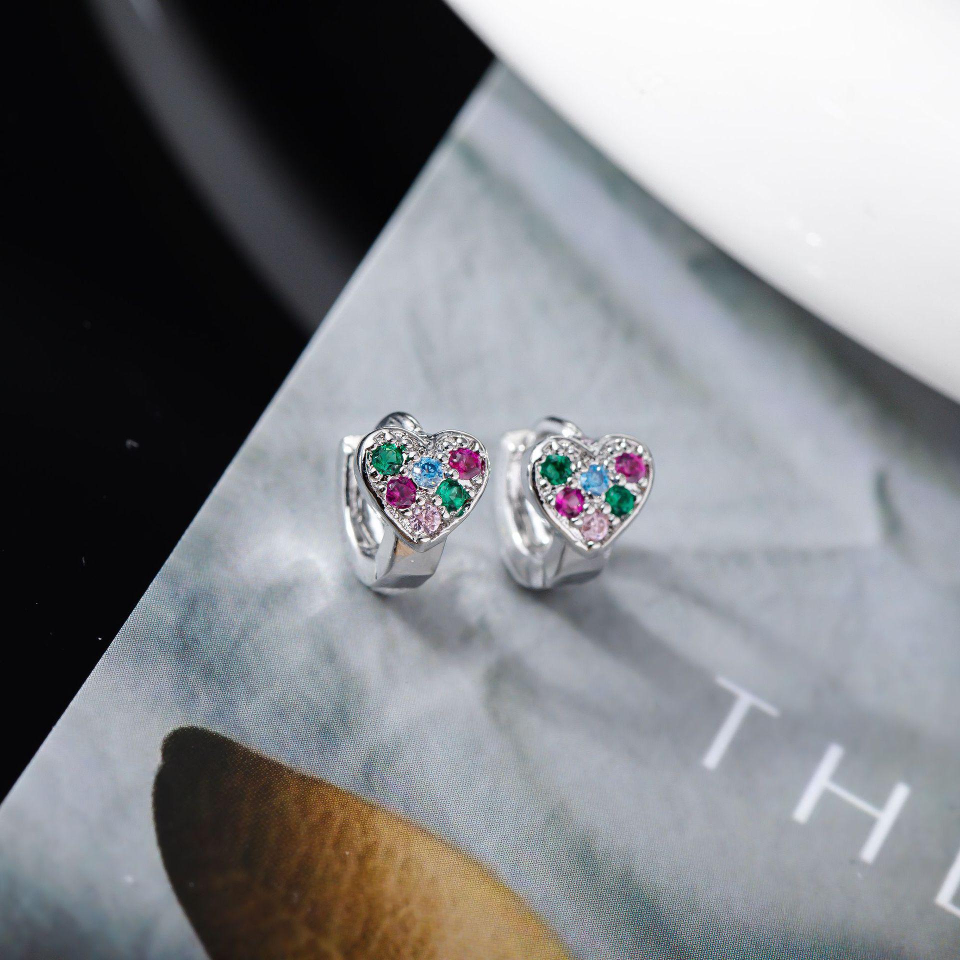 Heart-Shaped Color Diamond Ear Cuffs - Non-Fading Earrings for Women