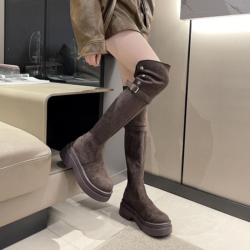 Fashion temperament brown high-end knee platform boots boots 2025 new summer thin tall knight boots