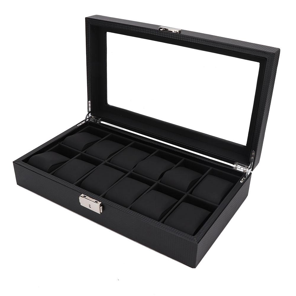 Pudełko na 12 zegarków skórzane etui ekspozycyjne organizer wysokiej jakości przechowywanie biżuterii czarne