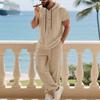 Men'S Casual Linen Hooded Shirt and Pants Set | Short Sleeve, Drawstring Waist, Non-Stretch, Solid White, Vacation Homewear with Woven Texture
