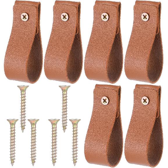 6PCS PU Leather Curtain Rod Holder, Leather Strap Wall Hanging Boho Leathers Wall Hooks Leathers Straps for Hanging Towels Curtains Storage Kitchen