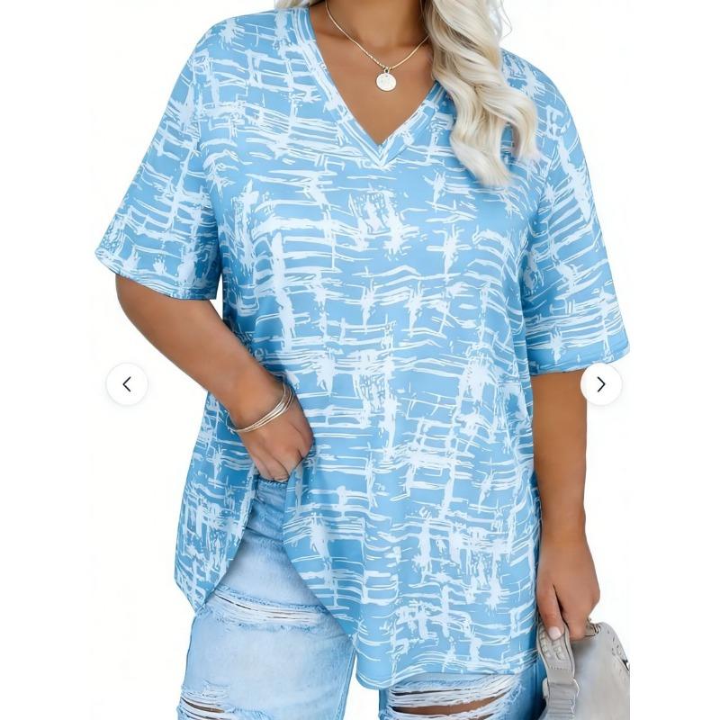 Summer Women's Daily Printed V-neck Short-sleeved T-shirt