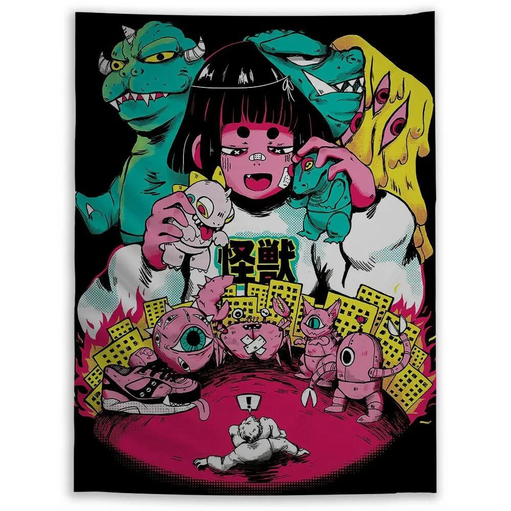 Самурай Аниме Девушка Абстрактный Фон Ткань Украшения Дома Настенный Гобелен Офис — фото 5