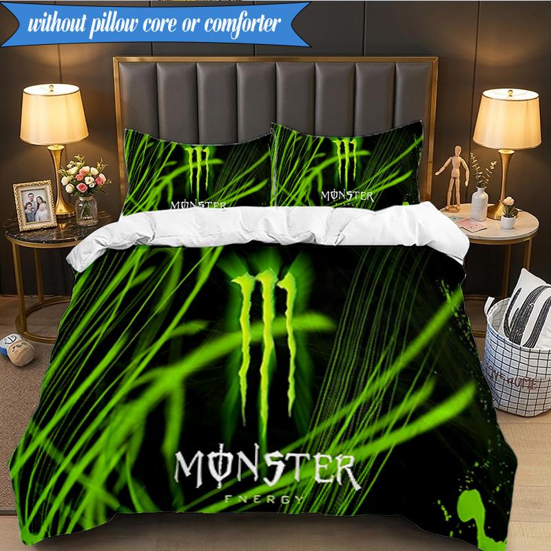 3-teiliges Monster Energy Bettwäsche-Set Bettbezug Verschluss Enthält 1 Bettbezug & 2 Kissenbezüge für Alle Jahreszeiten Schlafzimmer Dekoration Weihnachten Fan Geschenke