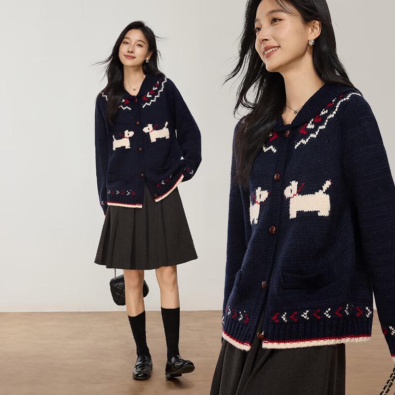 VICTORIA&VERA Women's Doll Collar Puppy Jacquard Sweater