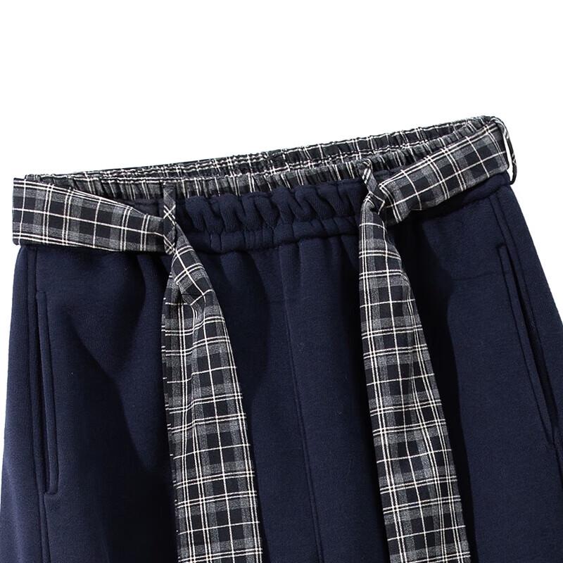 Sibai She Women's Plaid Color-Block High-Waist Fleece-Lined Wide-Leg Pants