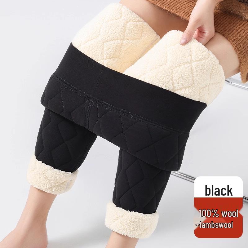 Damen-Winterhose mit hoher Taille, 100 % Wollfüllung - Extra dick, Baumwolle mit Samtfutter für Kälteschutz