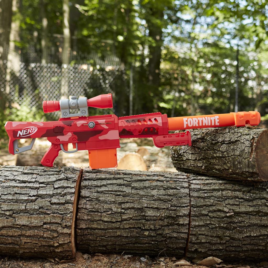 Hasbro Nerf Fortnite Heavy SR Manual for ages 8 and Uses Mega Includes 6 Official Mega Darts Clip for 6 Includes Removable Red Camo Total Length