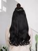 Extensii de păr sintetic negru lung creț cu ondule mari dintr-o singură piesă