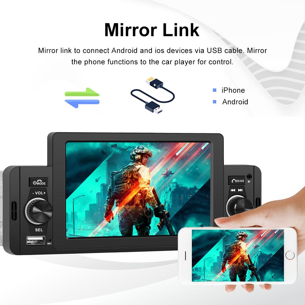 Car Radio 1 Din Universal CarPlay Android Auto Multimedia Player Bluetooth MirrorLink FM Receiver