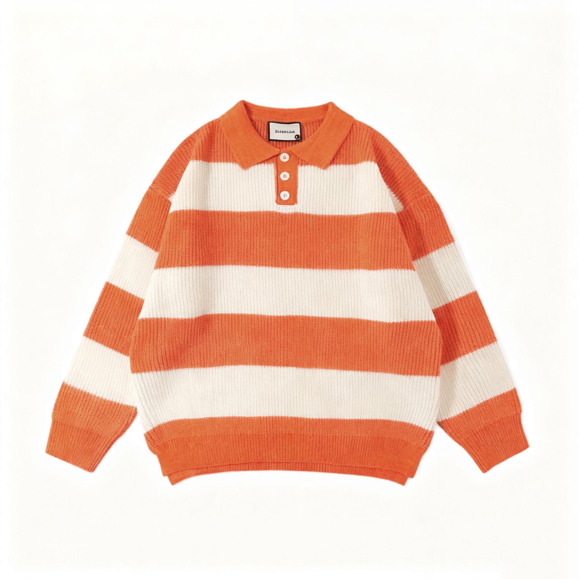 Men s Autumn & Winter Striped Knit Polo Sweater - Loose Fit, Lazy Style Lapel Jacket XL