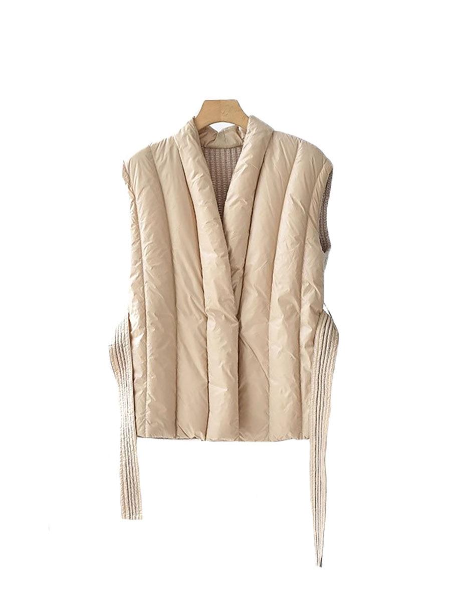 

Белый утиный пух вязаный внахлест V-образный вырез шнуровка утолщенный жилет без рукавов пуховая подкладка расшитый бисером тонкий жилет куртка one size fits all хаки