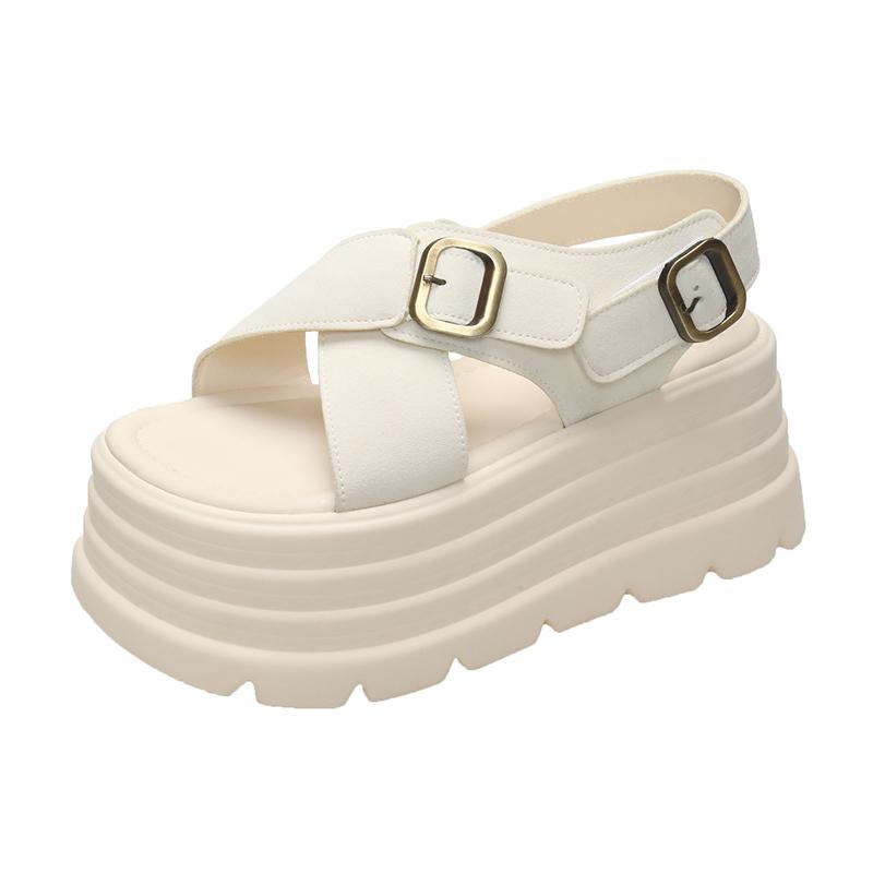Fashion Summer Women Canvas Thick Sole Sandals New 2024 Peep Toe Flip-Flops 8CM High Platform Sandal Buckle Shoes Woman Zapatillas Mujer