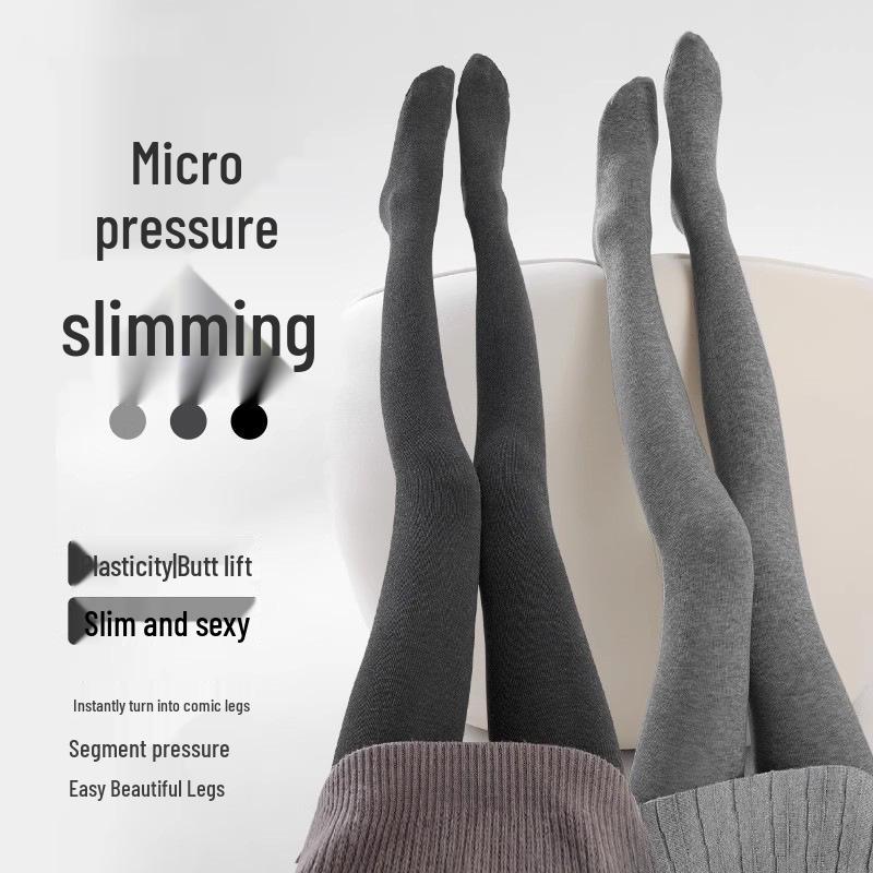 Women's High-Waisted Fleece-Lined Cotton Vertical Stripe Slimming Tights for Autumn/Winter - Foot-Covering, Thickened Base Layer Pants.