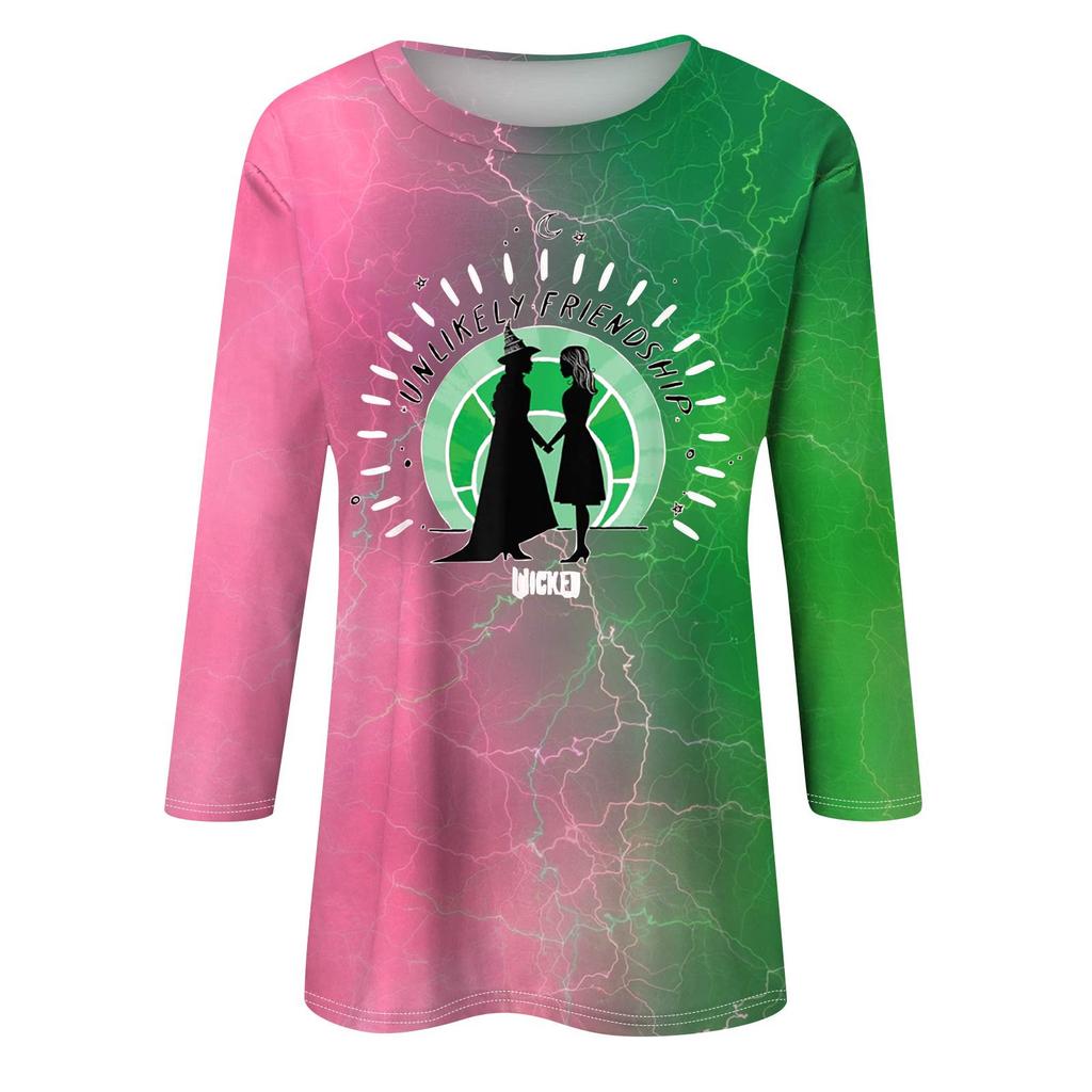 Women's Fashionable Casual Three-Quarter Sleeve Printed Round Neck Top