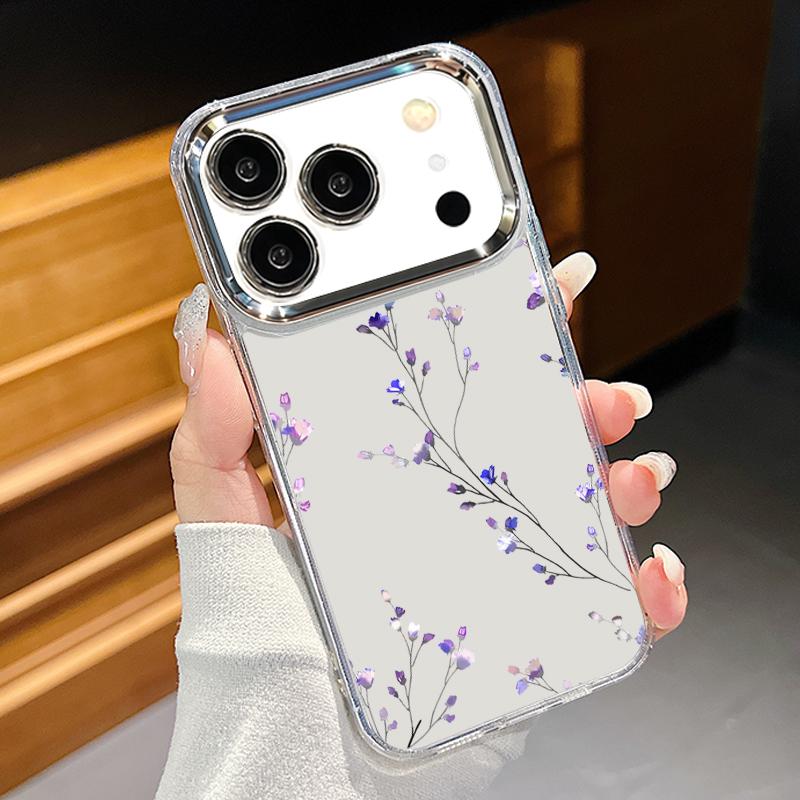 

Чехол с сине-фиолетовым цветочным узором для iPhone 17 Pro Max, покрытие рамки камеры, прозрачная мягкая крышка для iPhone 16 15 14 13 Pro Max 11 16E 17E iPhone 17 Pro прозрачный