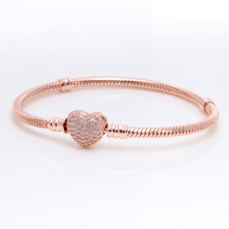 Heart-Shaped Buckle Diamond-Inlaid Snake Bone Bracelet for Women - European  American Fashion