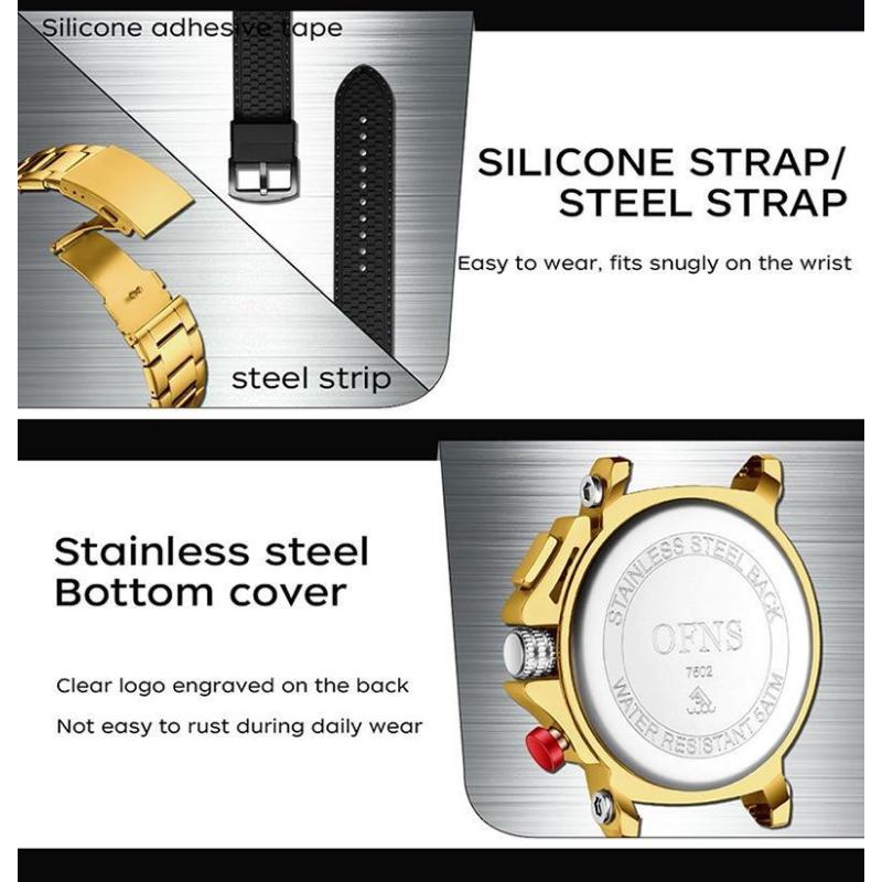 Luxury Fashion Man Watch Waterproof Luminous Chronograph Stainless Steel/Silicone Strap Watches For Men Sports Outdoor Men's Quartz Wristwatch