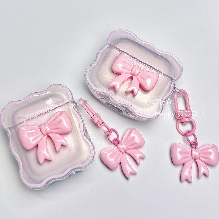 Three-dimensional Pink Bow Is Suitable for Apple AirPods1/1/1st Generation Bluetooth Headset Case Pro1 Headset Case.