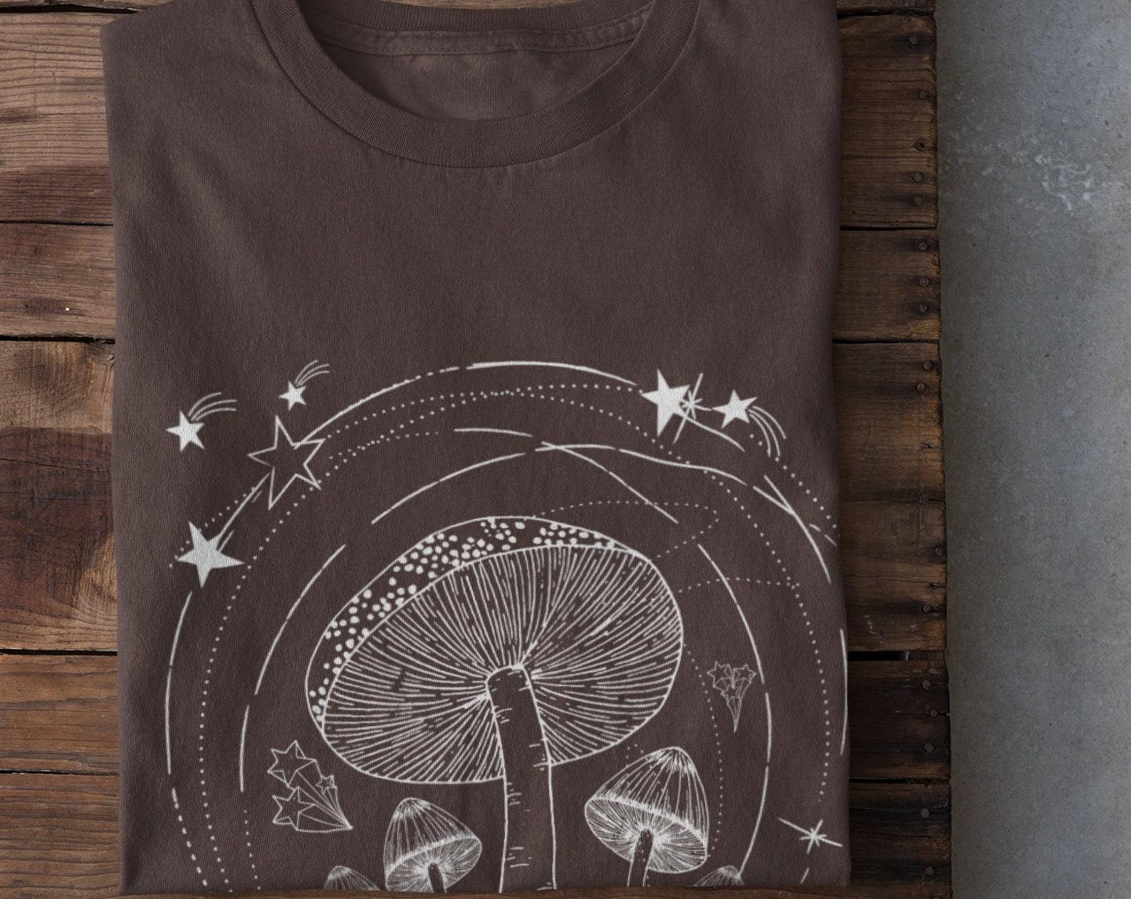 Mushrooms and Moon Phases Shirt, Celestial Moon Tshirt, Magical Celestial Funghi, Witchy Top, Cottagecore Aesthetic, Indie Clothing M