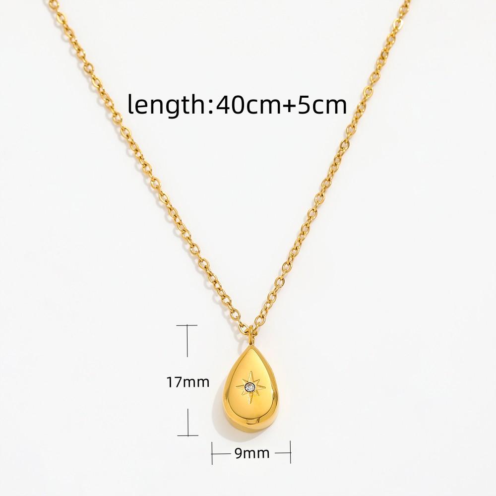 Fenny Fashion Geometric Water Drop Square Zirconia Pendant Pendant Trendy Necklace Stainless Steel Jewelry