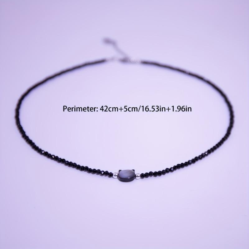 Natural Stone Cat Head Pendant Necklace, Elegant Minimalist Gift, Black Crystal Necklace with Premium Feel, Daily Wear Choker