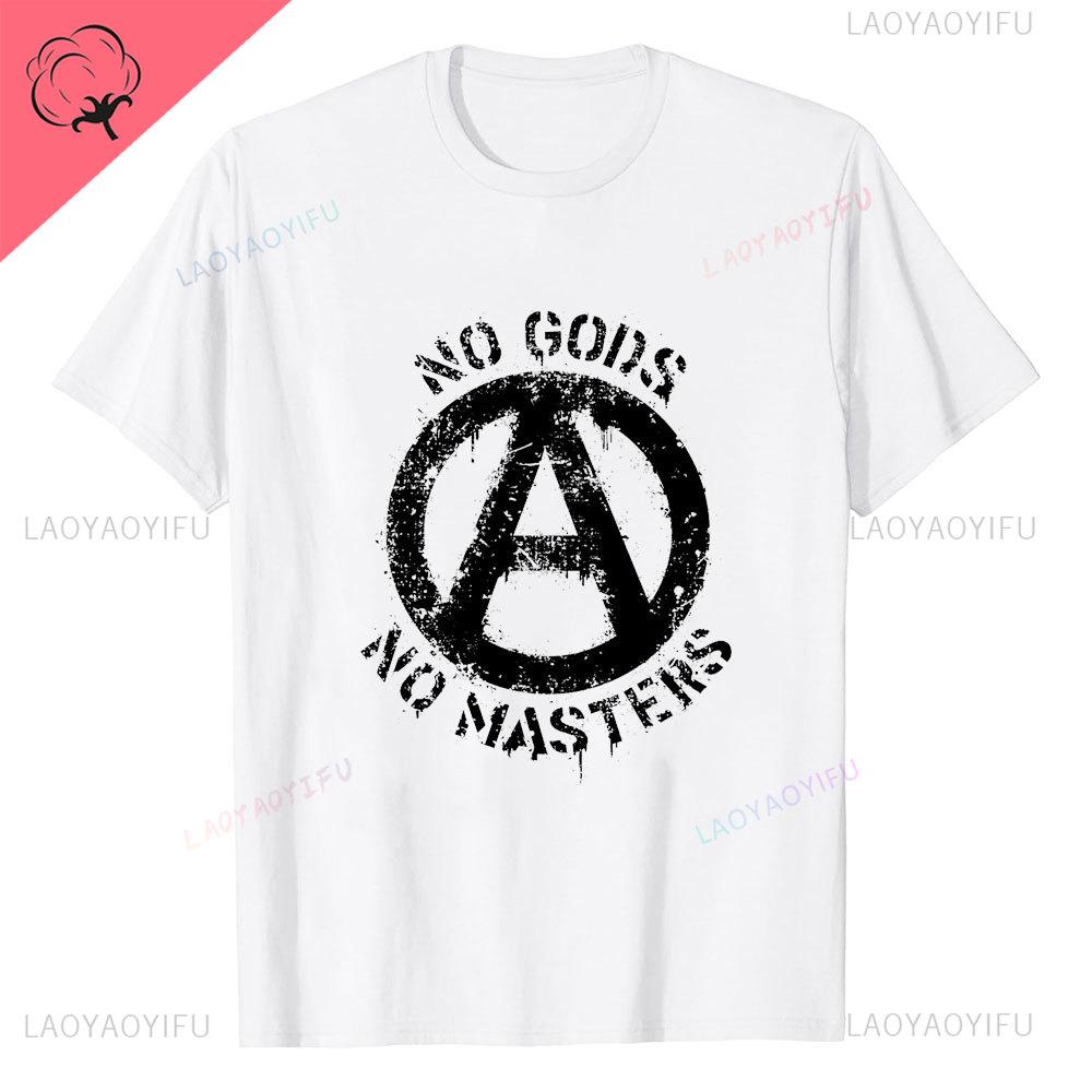 Anarchie Anarchisten Symbole KEINE GÖTTER KEINE HERREN Aufgedrucktes T-Shirt Vintage Grunge Sommer Polyester Kleidung Harajuku Mode T-Shirt