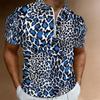 Women Short Sleeve Polo Shirt Black Neon Green Blue Purple Gradient Leopard Spot Half Zip Lapel Top