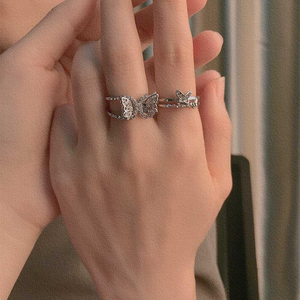 

Женское темпераментное роскошное модное кольцо со стразами и бабочкой, регулируемые женские ювелирные изделия